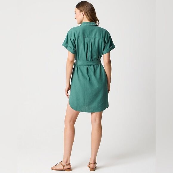 J Crew Factory Linen Blend Belted Mini Shirtdress Size Small Lamppost Green NWT - Picture 3 of 13